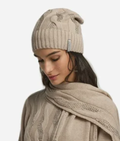 Berretto con trecce e strass in Cashmere Ultrasoft