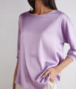 Blusa girocollo in seta