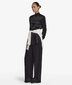 Blusa in raso di seta con inserti in maglia