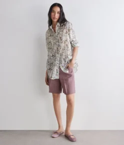 Camicia stampata in cotone seta con cristalli