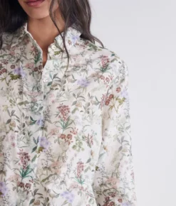 Camicia stampata in cotone seta con cristalli