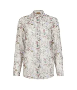 Camicia stampata in cotone seta con cristalli