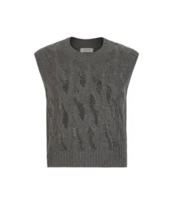 Gilet con trecce e strass in Cashmere Ultrasoft