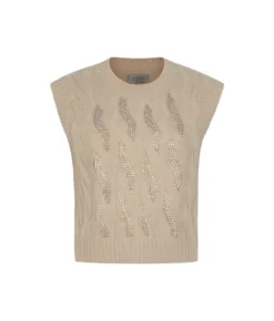 Gilet con trecce e strass in Cashmere Ultrasoft