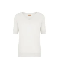 Maglia con Scollo a V a Maniche Corte in Seta Cotone