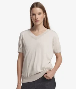 Maglia con Scollo a V a Maniche Corte in Seta Cotone