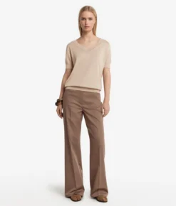 Maglia con Scollo a V a Maniche Corte in Seta Cotone
