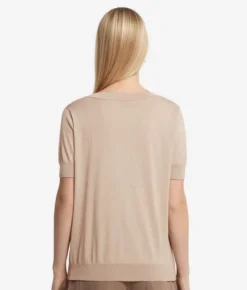 Maglia con Scollo a V a Maniche Corte in Seta Cotone