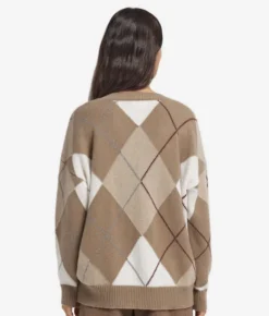 Maglia con scollo a V a rombi in Cashmere Ultrasoft