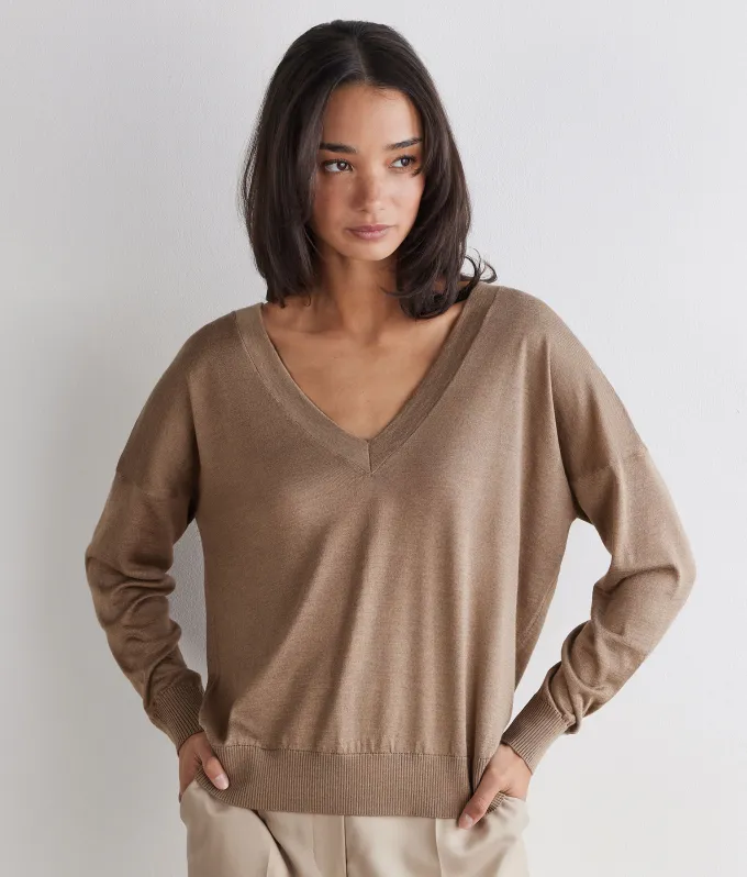 Maglia doppio scollo a V in Cashmere Silkfine