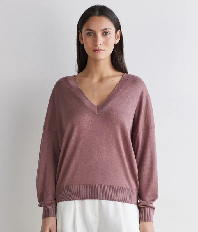 Maglia doppio scollo a V in Cashmere Silkfine