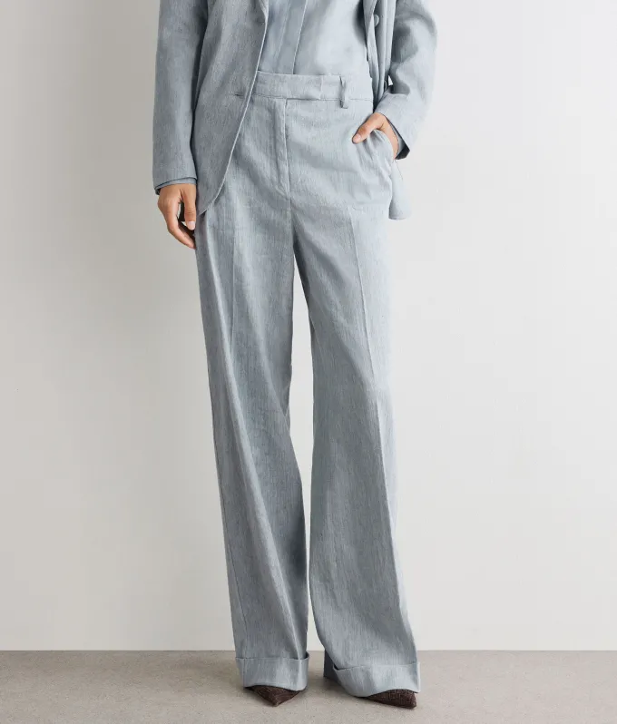 Pantalone delavè in lino e cotone