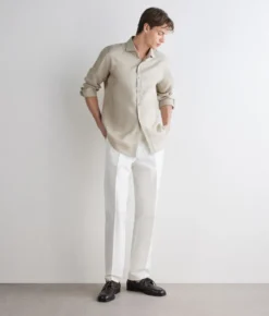 Pantalone gamba larga in cotone e lino