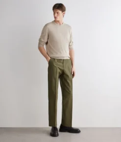 Pantalone gamba larga in cotone e lino