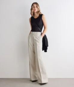 Pantalone palazzo in cotone e lino