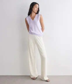 Pantalone punto gessato in lino cotone