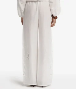 Pantalone ricamato in lino