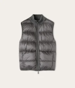 Piumino smanicato reversibile a coste intrecciate in cashmere