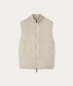 Piumino smanicato reversibile a coste intrecciate in cashmere
