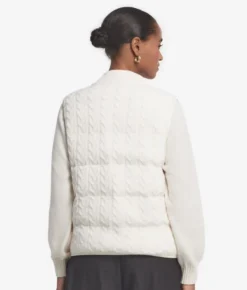 Piumino smanicato reversibile con intreccio in cashmere
