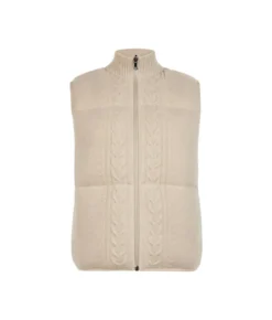 Piumino smanicato reversibile con trecce in cashmere