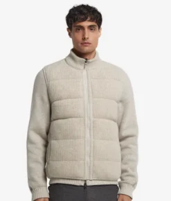 Piumino smanicato reversibile in cashmere