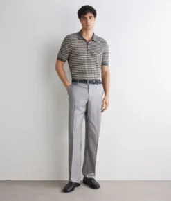 Polo rigata in cotone lino