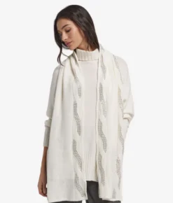 Sciarpa con trecce e strass in Cashmere Ultrasoft