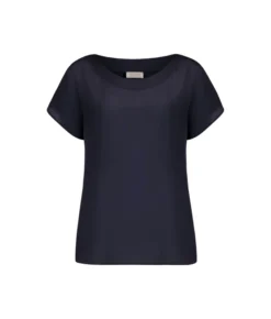 T-shirt con scollo a barchetta in seta e modal