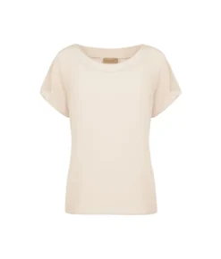T-shirt con scollo a barchetta in seta e modal