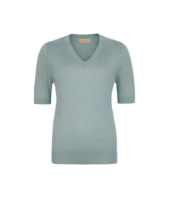 T-shirt con scollo a V in lino e cotone
