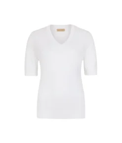 T-shirt con scollo a V in lino e cotone