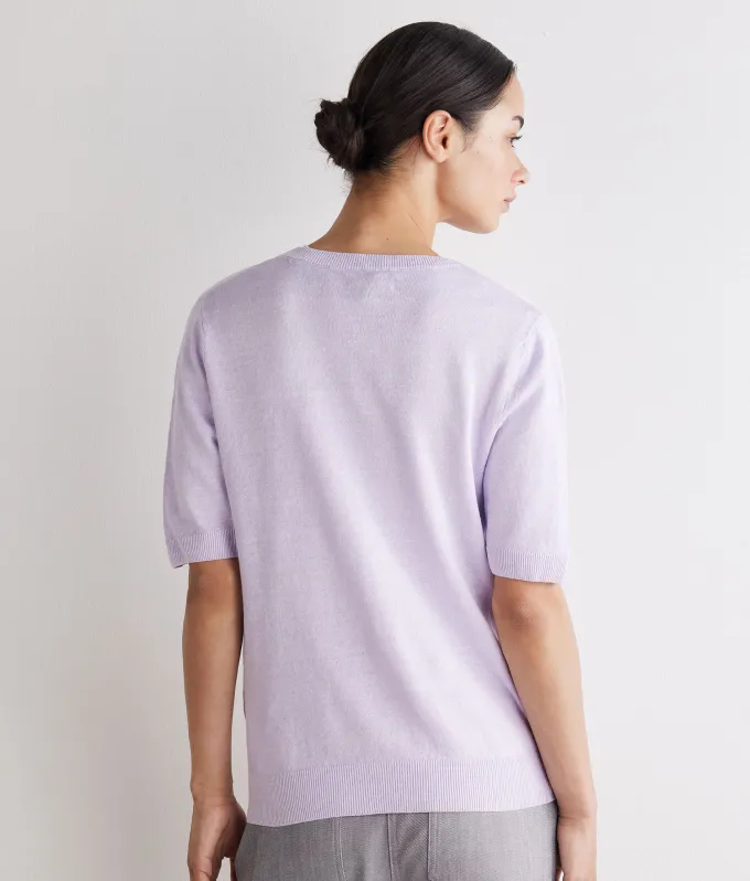 T-shirt con scollo a V in lino e cotone