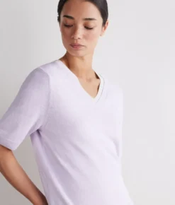 T-shirt con scollo a V in lino e cotone