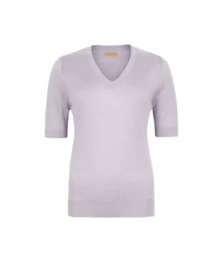 T-shirt con scollo a V in lino e cotone