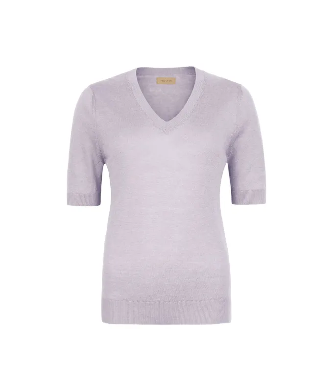 T-shirt con scollo a V in lino e cotone