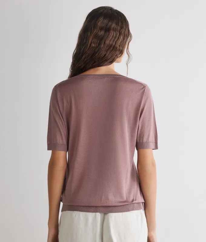 T-shirt scollo a V in seta